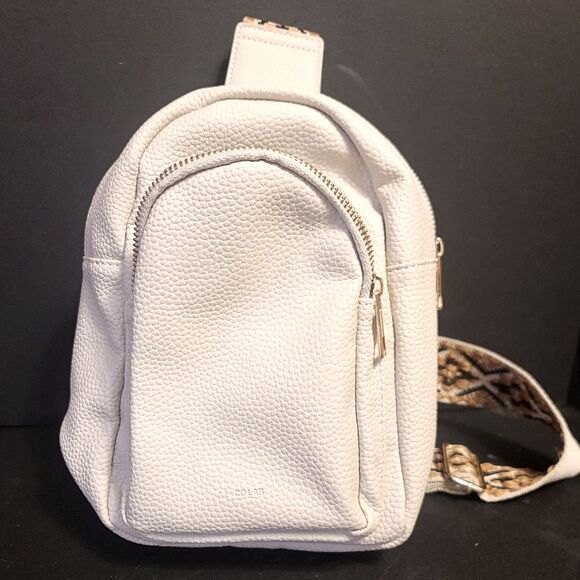 Colab Mini Backpack Sling Bag White Embroidered Strap Vegan - Picture 2 of 9